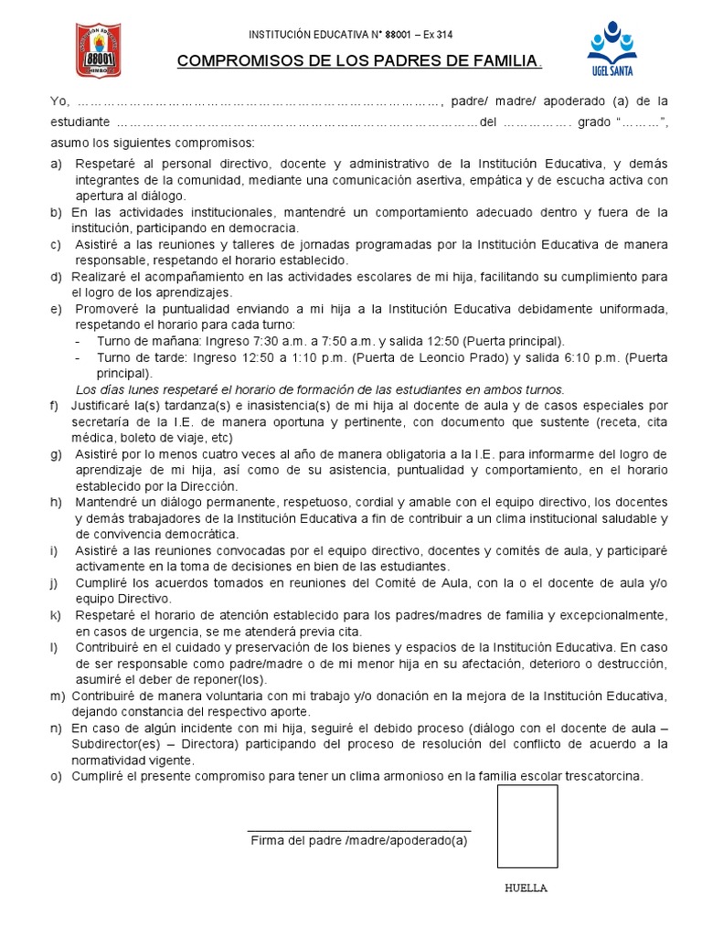 Compromisos de Padres de Familia | PDF | Salón de clases