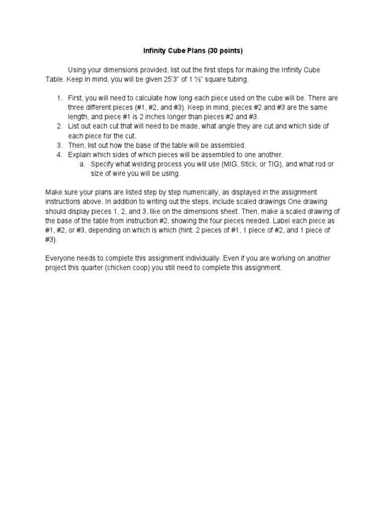 Infinity Cube Plans Assignment Pdf