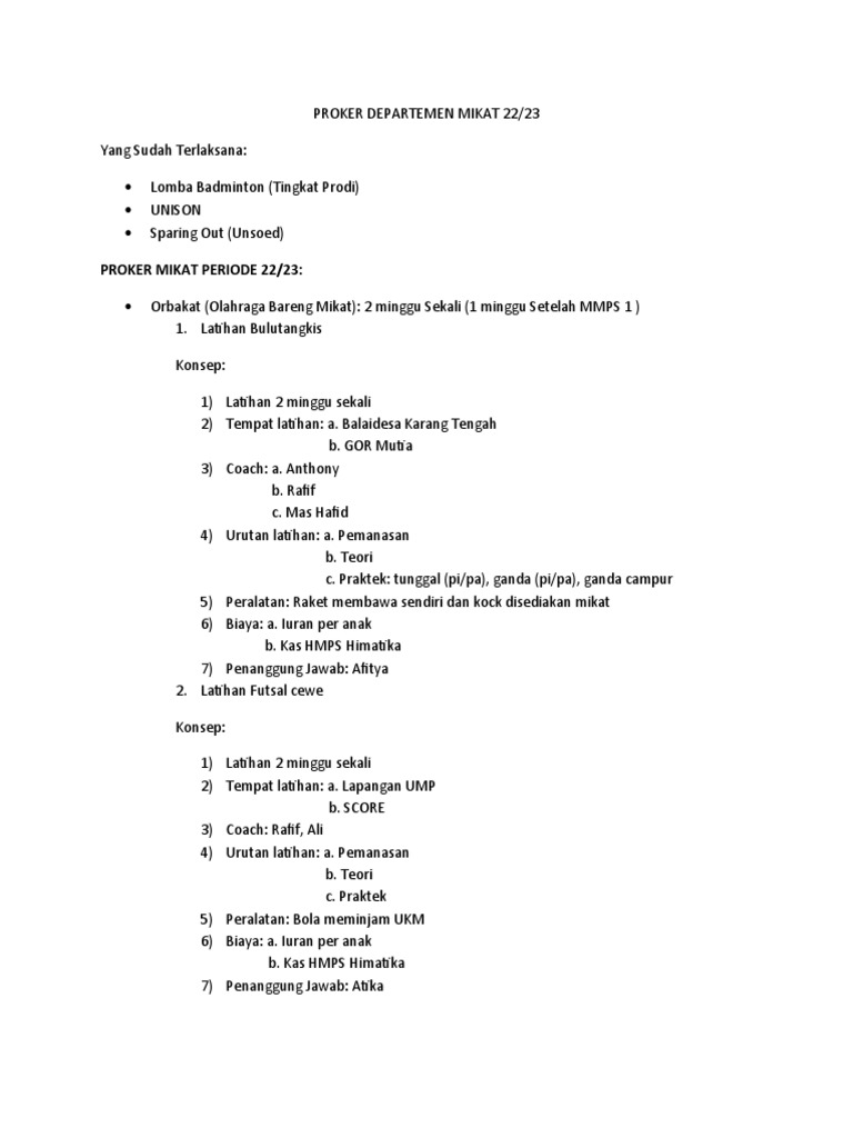 Proker Departemen Mikat 22 | PDF