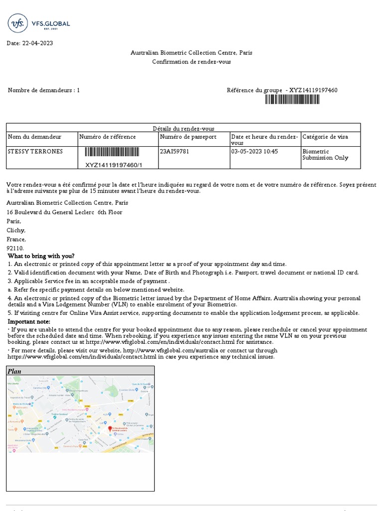 Paris Biometric Appointment Confirmation Pdf Identity Document