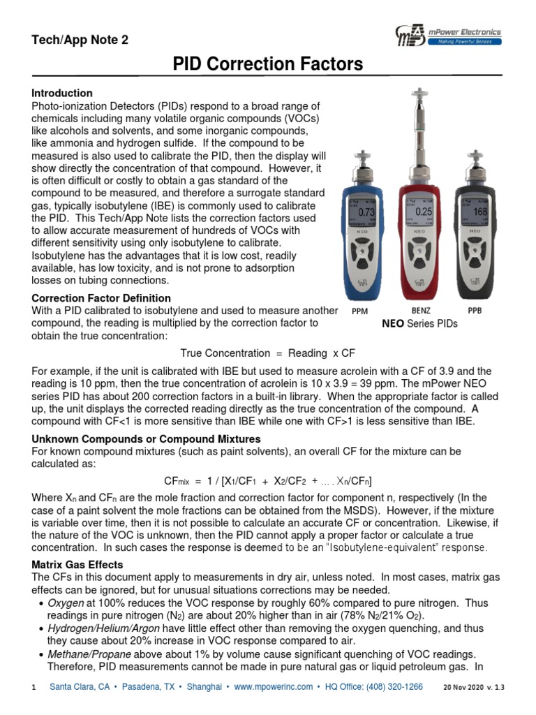 TA Note 2 PID Correction Factors v.1.31 Download Free PDF Chemistry