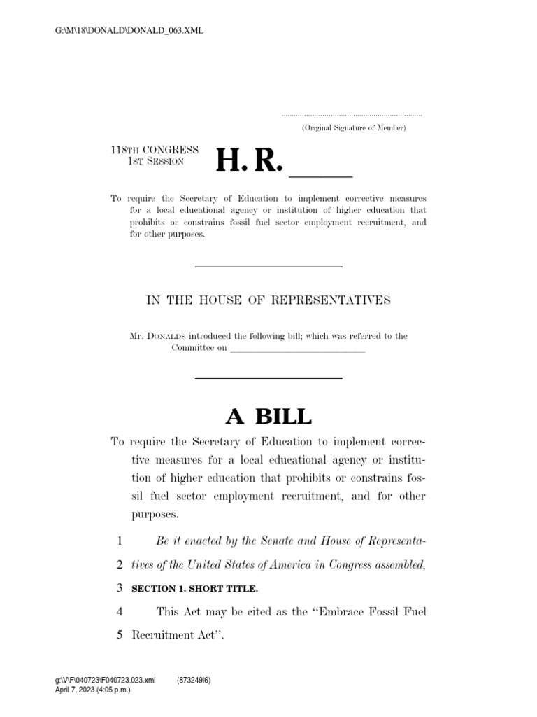 Embrace Fossil Fuel Recruitment Act PDF Legal Documents