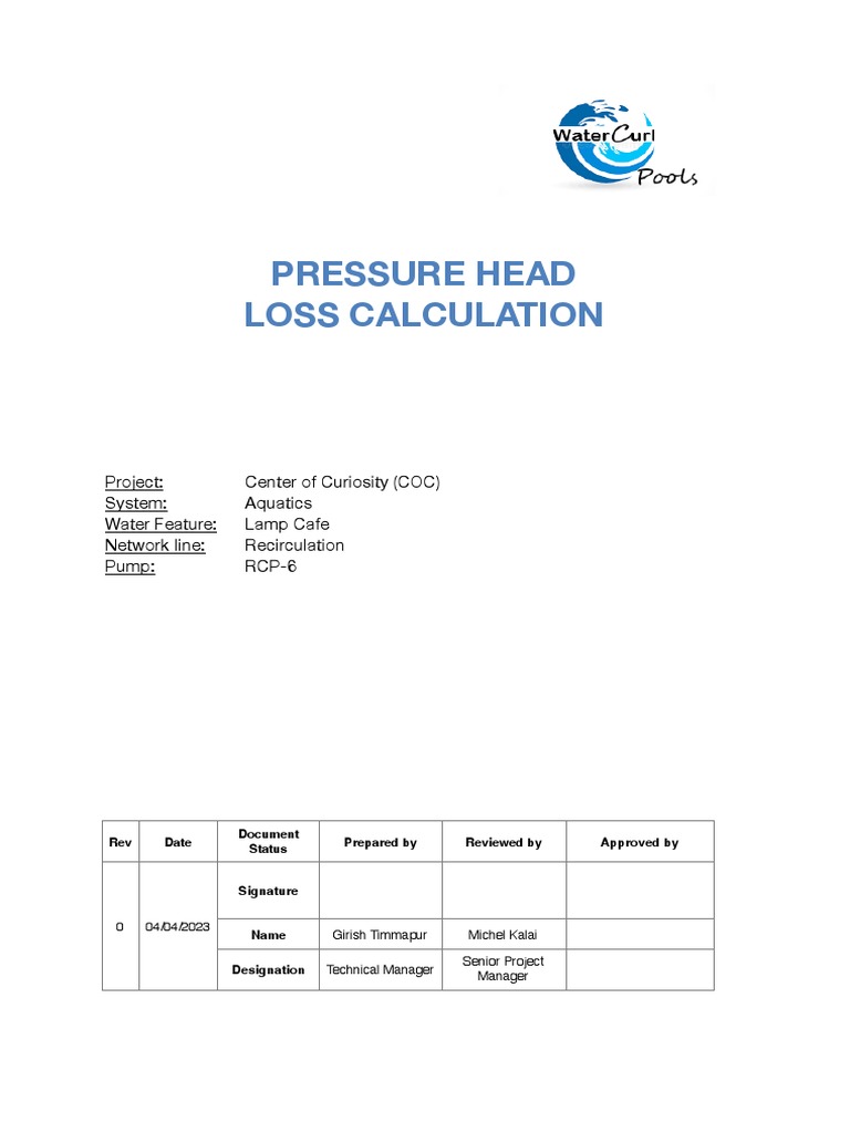Recirculation Pump RCP6 Pressure Head Loss Calculation PDF
