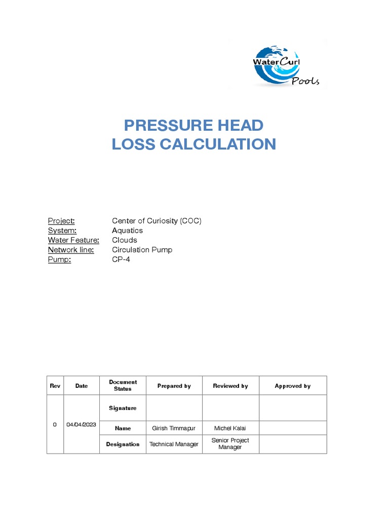 Circulation Pump - CP-4 - Pressure Head Loss Calculation | Download ...