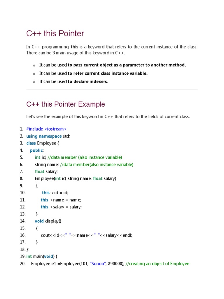 C++ This Pointer Example | PDF