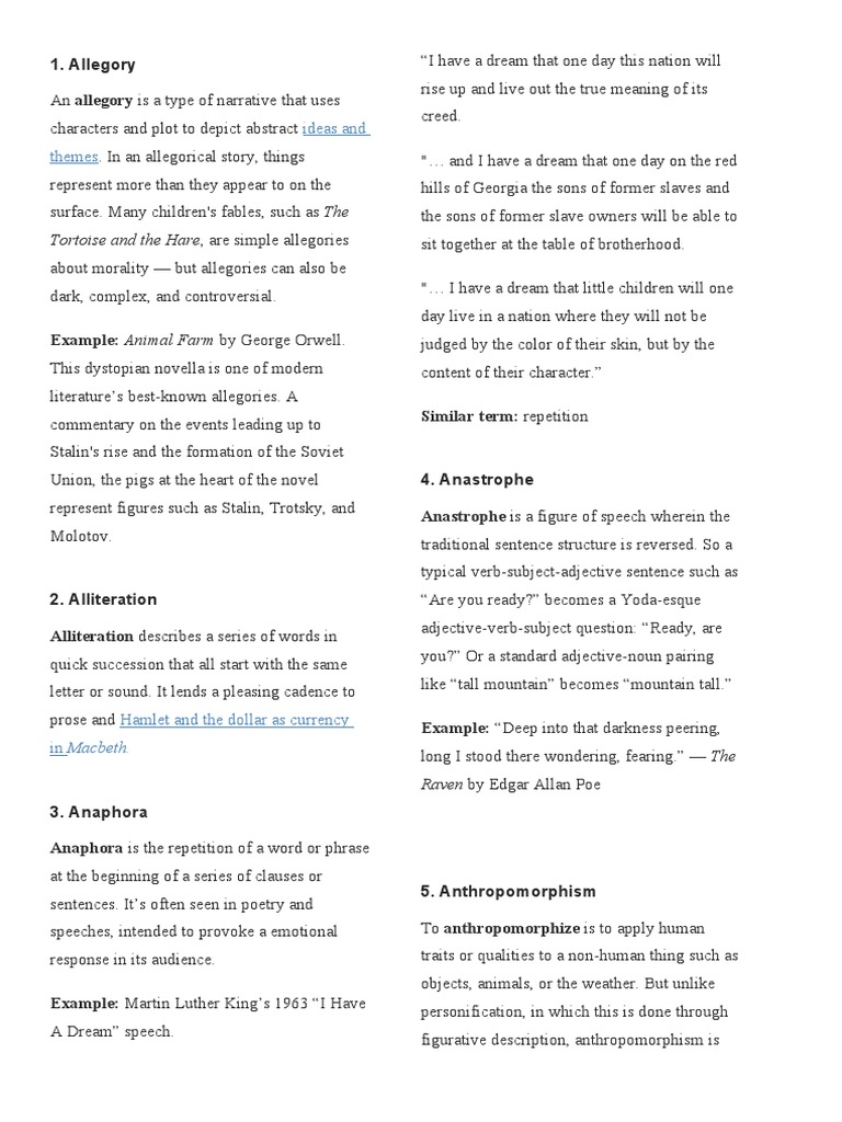 Literary Devices | PDF | Allegory | Anthropomorphism
