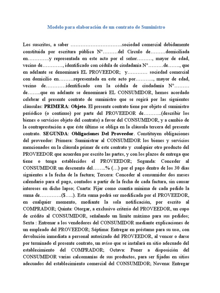 Modelo de Contrato de Suministro | PDF | Los consumidores | Economias