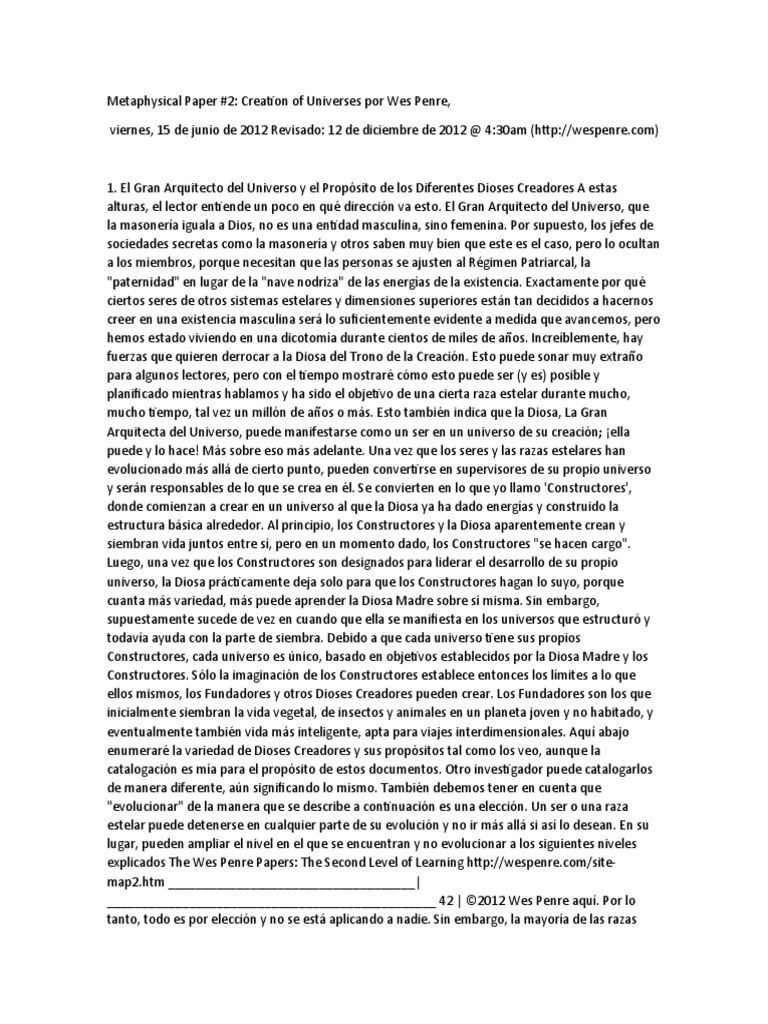 Metaphysical Paper UNIVERSO PDF Universo Vida