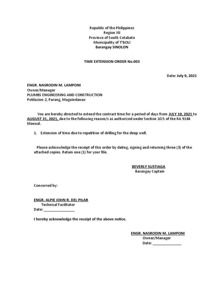 Time Extension Order PDF