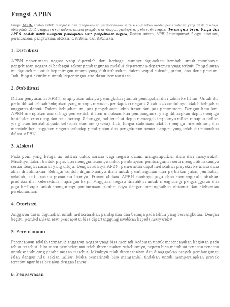 Fungsi Utama APBN dalam Perekonomian | PDF | Pengelolaan Keuangan & Uang