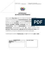 Certificado de Educación Primaria: Autoridad Educativa Directora: Rosa Yance Firma: Sello Del Plantel
