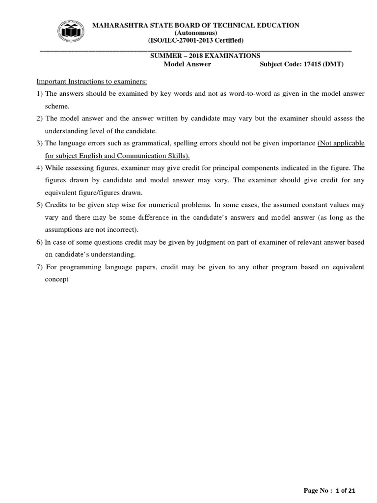 DMT Model Answer Paper Summer 2018 | PDF | Electromagnetic Induction ...