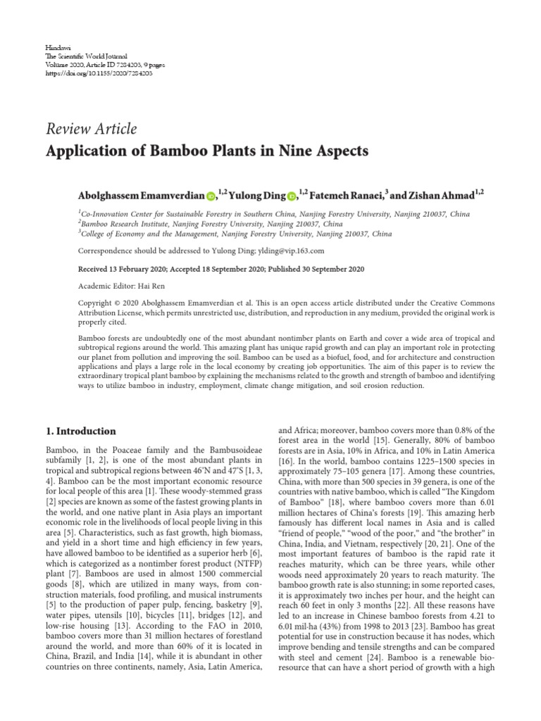2020-Application of Bamboo Plants in Nine Aspects | PDF | Soil | Bamboo
