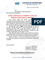 Favor, Atentar-Se Ao Horário E Local de Entrega, Pois Houve Alteração!