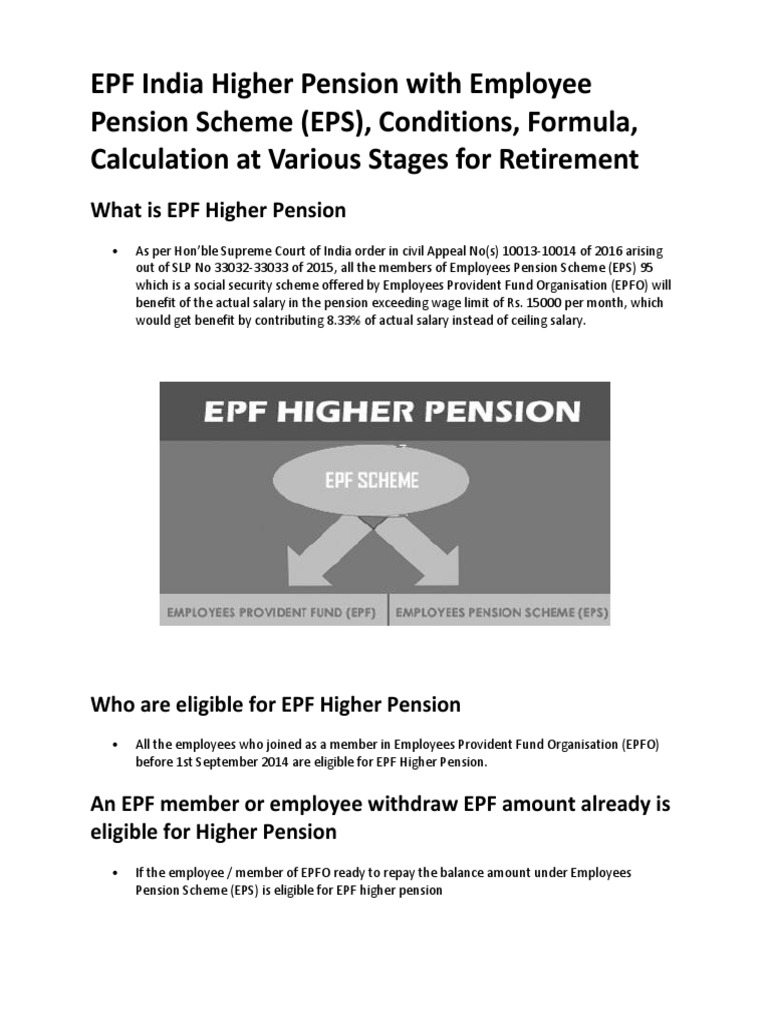 EPF India Higher Pension With Employee Pension Scheme (EPS), Conditions, Formula, Calculation at