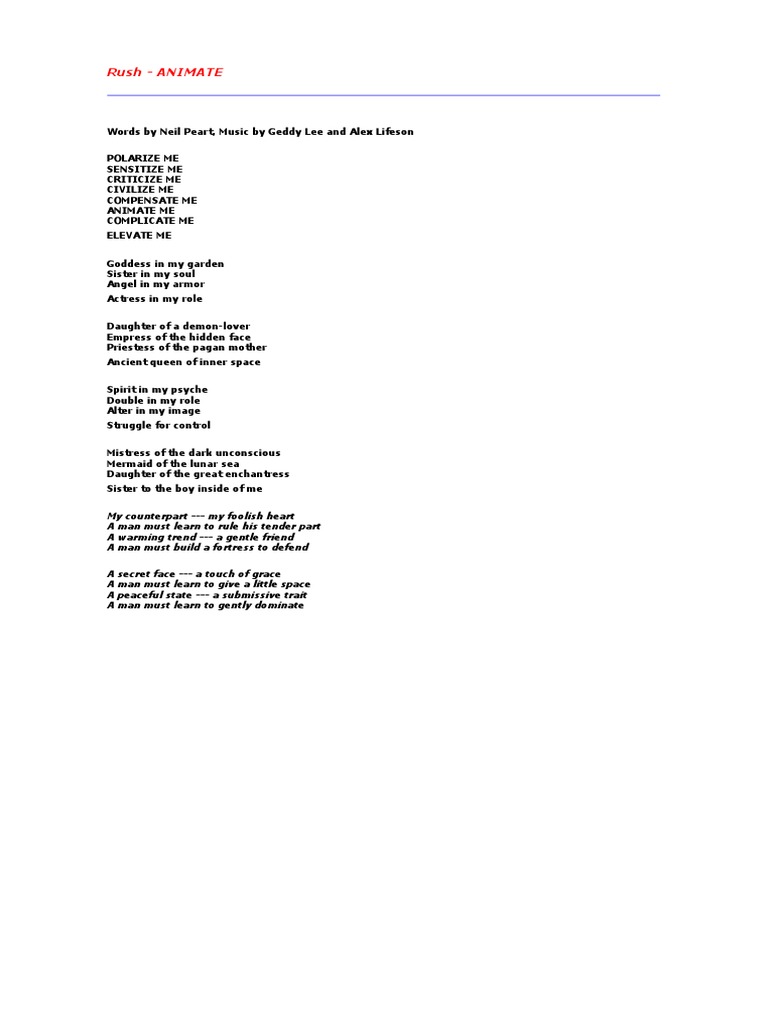 Rush - Animate Lyrics Analysis | PDF