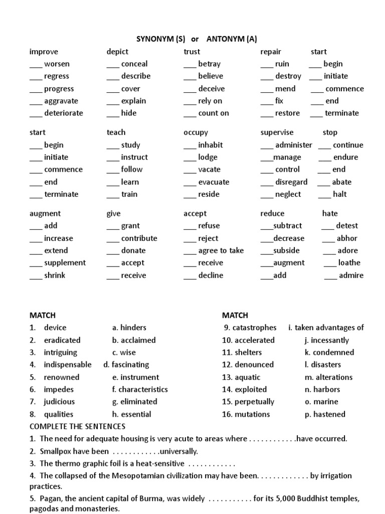 Synonyms and Antonyms Overview | PDF | Bali