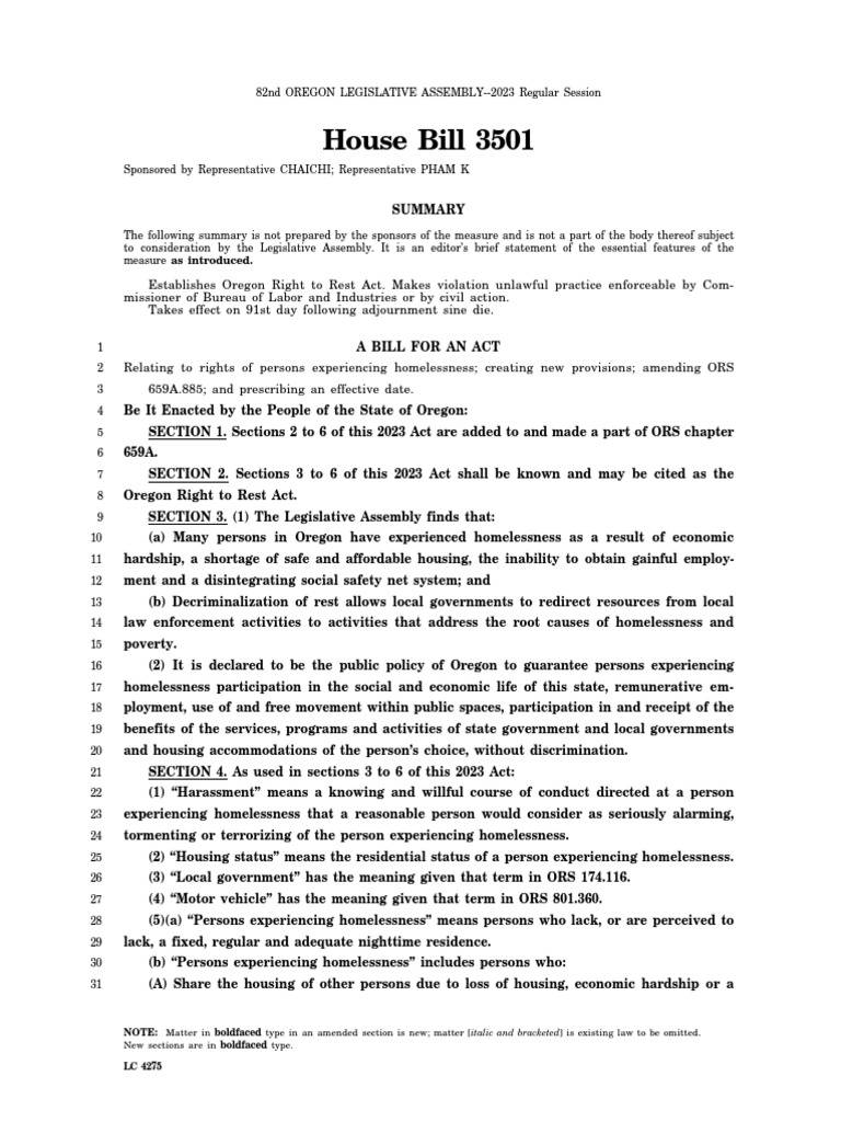 Oregon 2023 HB3501 Introduced PDF Lawsuit Judgment (Law)