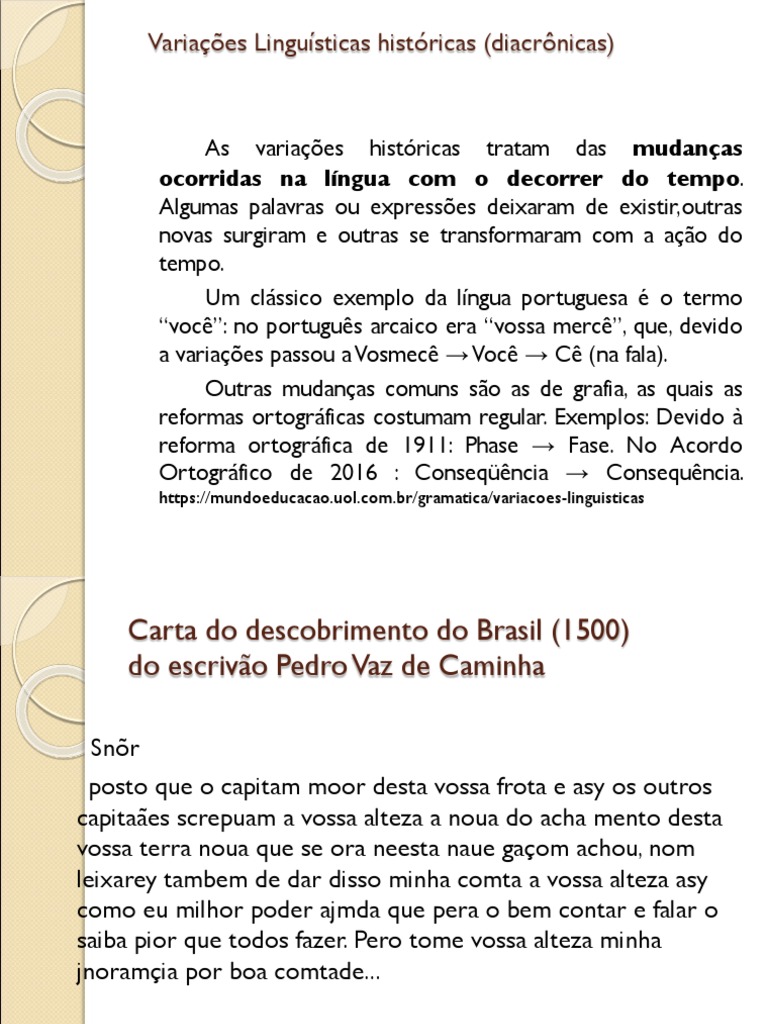 Exemplos de Variação Linguística Histórica | PDF