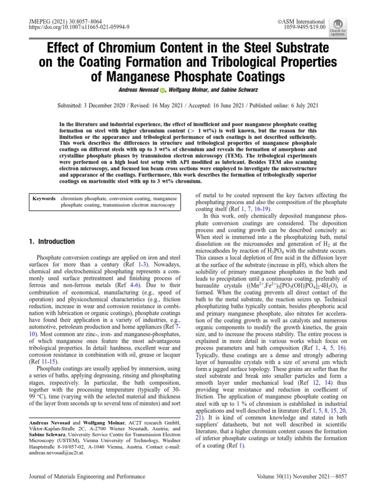 CR Content in Alloy Steel and Phosphate Coatings | PDF | Transmission