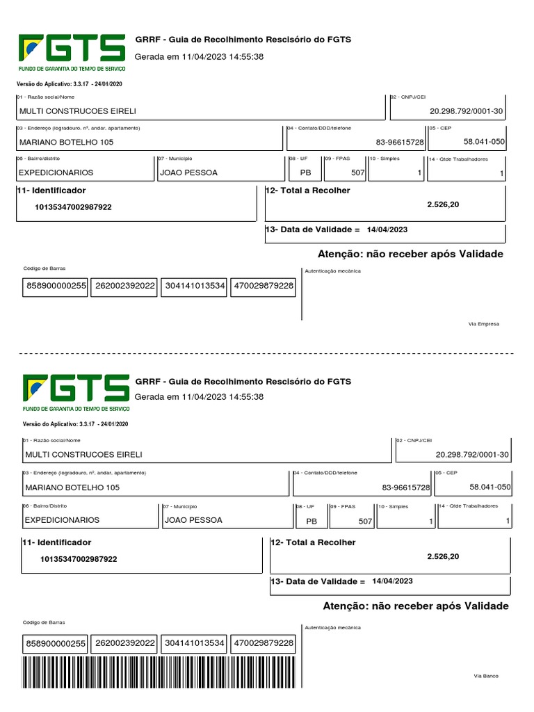 Guia de Recolhimento FGTS Rescisório | PDF