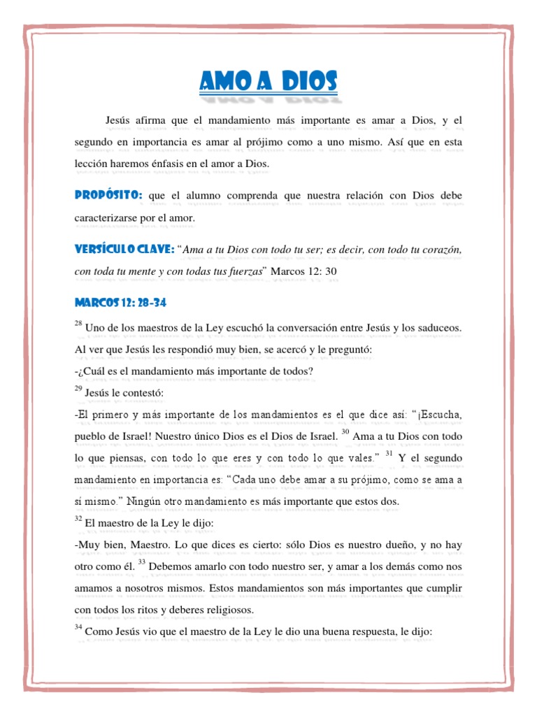 El Mandamiento Más Importante Amar a Dios PDF Diez Mandamientos