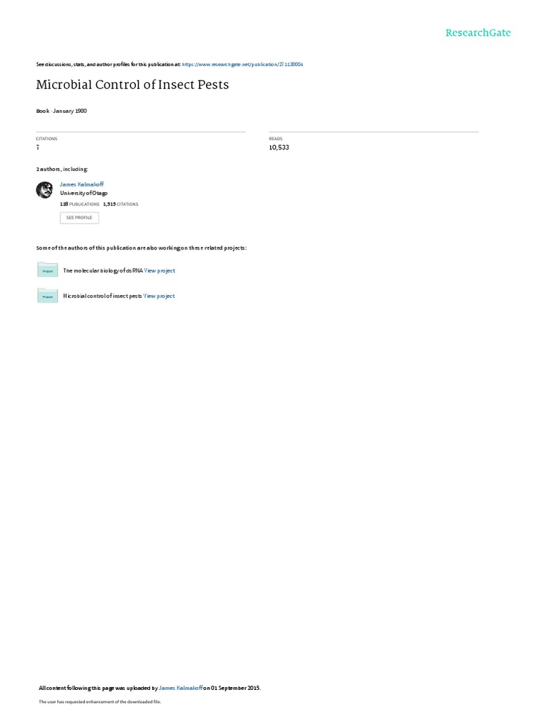 Microbial Control of Insect Pests January 1980 PDF Biological Pest