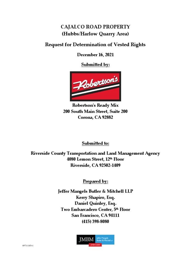 Robertson s ready mix s application to riverside county for vested