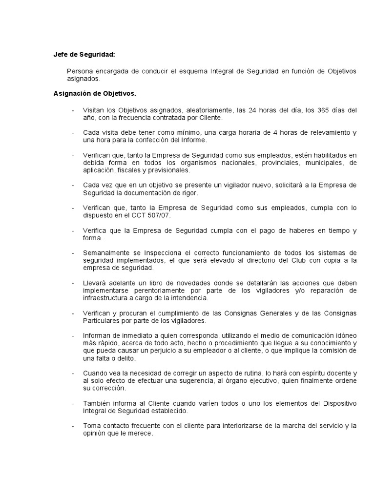 Funciones del Jefe de Seguridad Privada | PDF | Valores | Defensa Civil