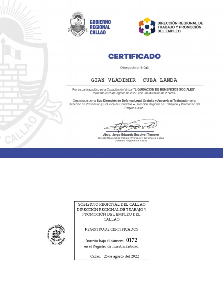 Certificado de Capacitación 172 | PDF | Finanzas y dinero | Derecho