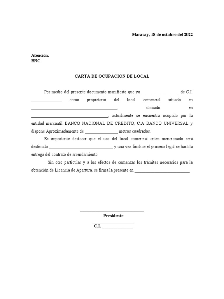 Carta Ocupacion de Local | PDF