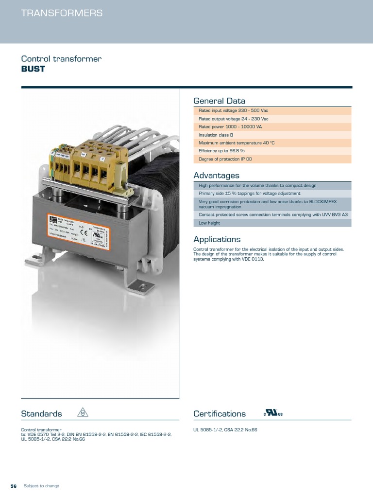 Control Transformer Specifications BUST | PDF | Alternating Current ...