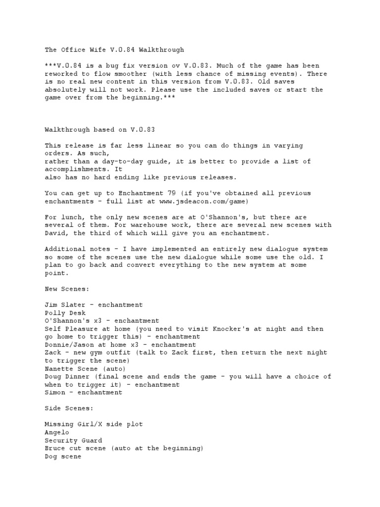 Walkthrough V.0.84 | PDF