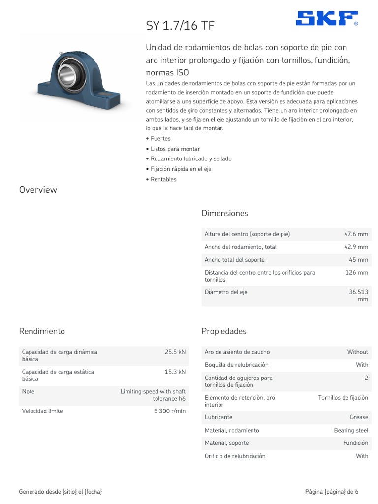 Unidad de Rodamientos SY 1.7/16 TF | PDF