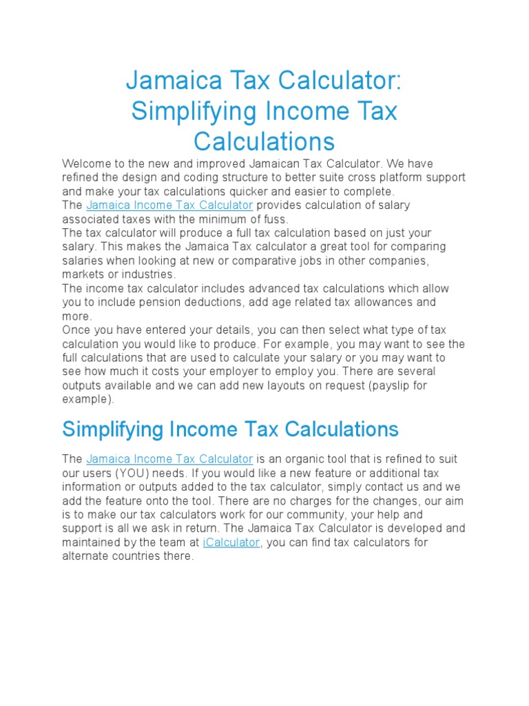 Jamaica Tax Calculator Simplifying Tax Calculations PDF