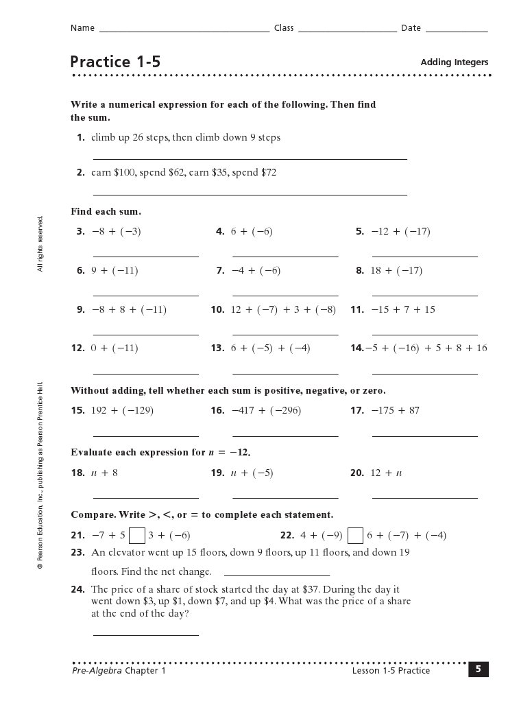1-5 Practice | PDF | Teaching Methods & Materials