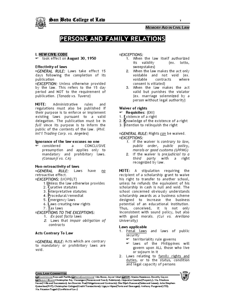 Memory Aid - Persons and Family Relations San Beda Law | PDF ...