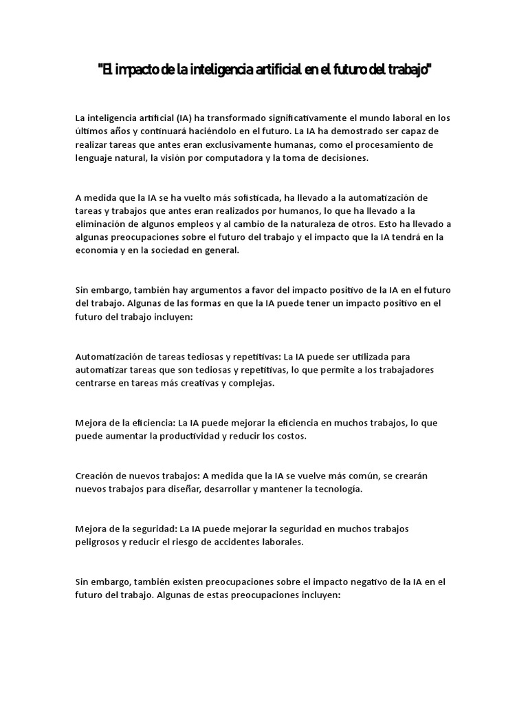 Impacto de la IA en el futuro laboral | PDF | Inteligencia artificial ...
