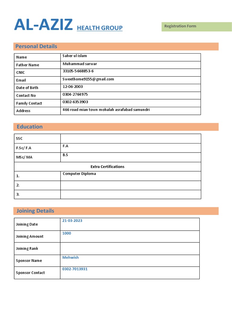 Al-Aziz Health Group Registration Details | PDF
