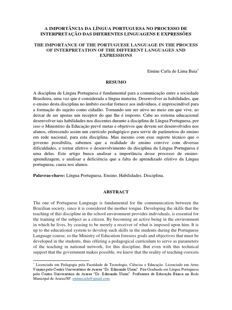 The Importance of The Portuguese Language in The Process of