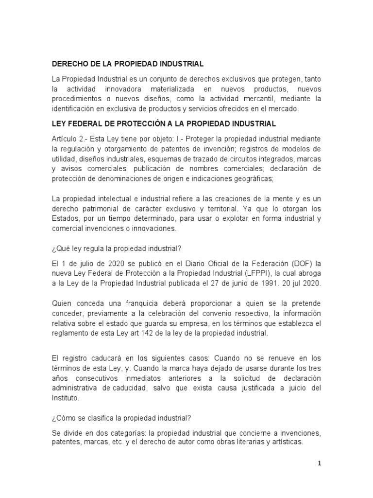 Derecho de La Propiedad Industrial | PDF | Patentar | Propiedad