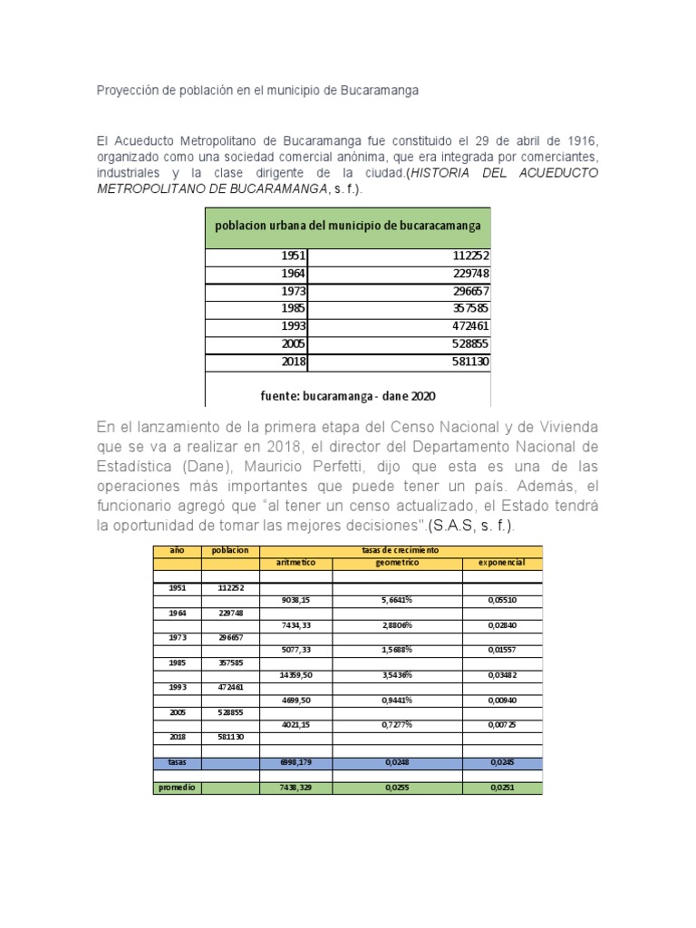 Proyección de Población en El Municipio de Bucaramanga PDF