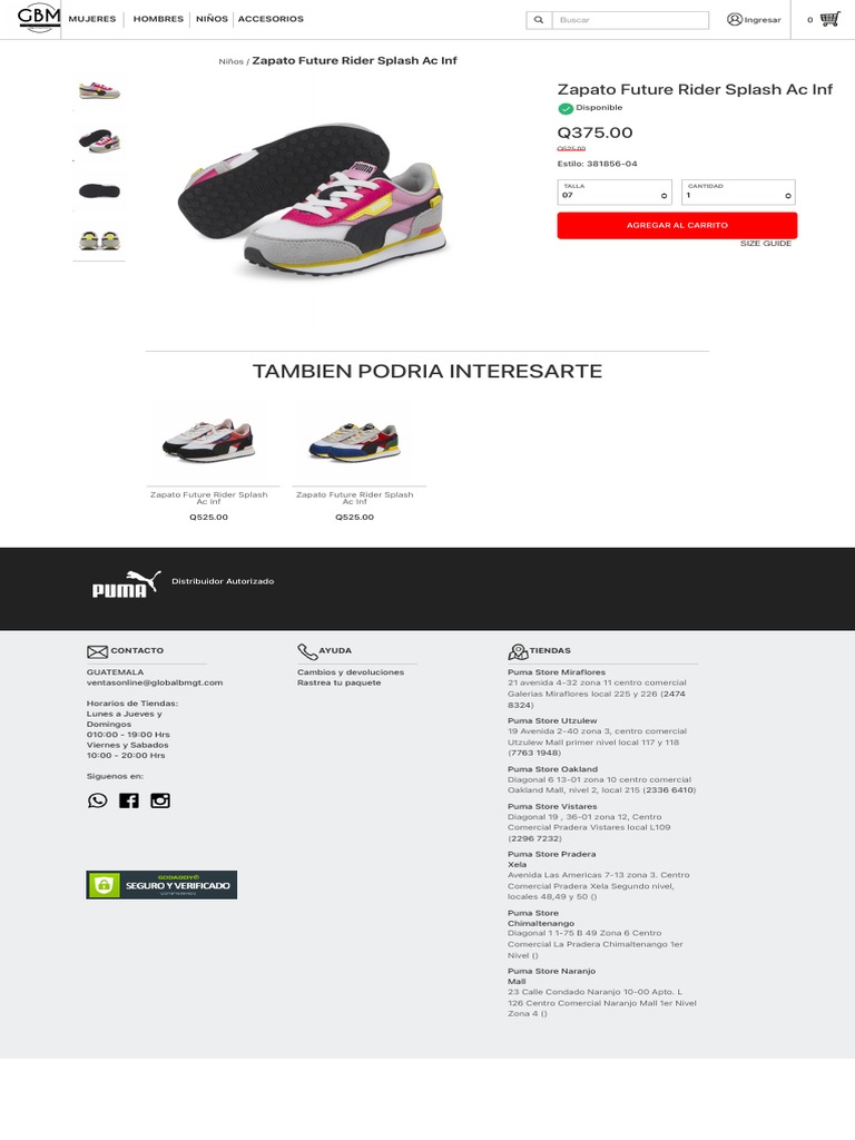 Zapato Future Rider Splash Niños | PDF