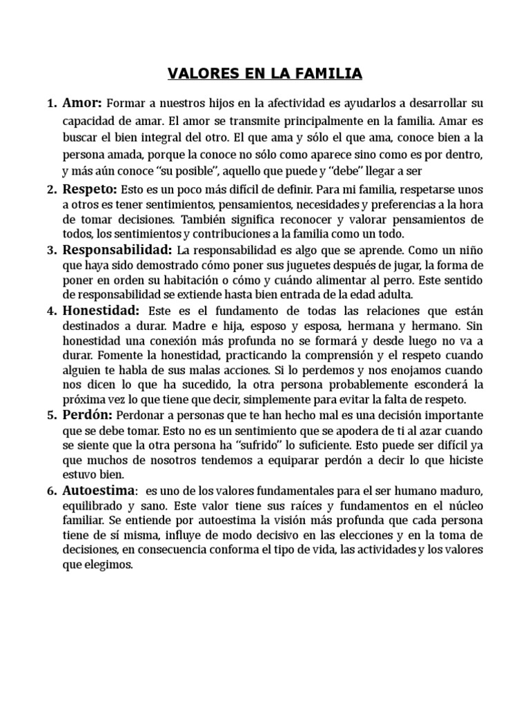 Valores en La Familia Amor | PDF | Amor | Autoestima