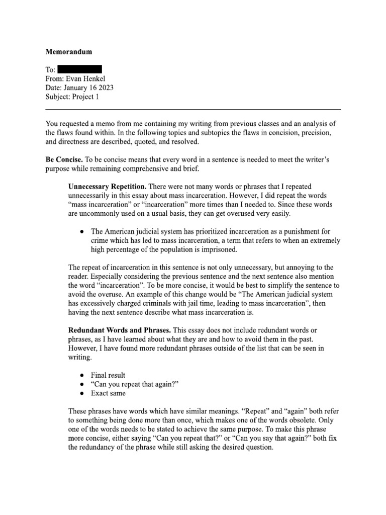 sample memo report evan henkel | PDF