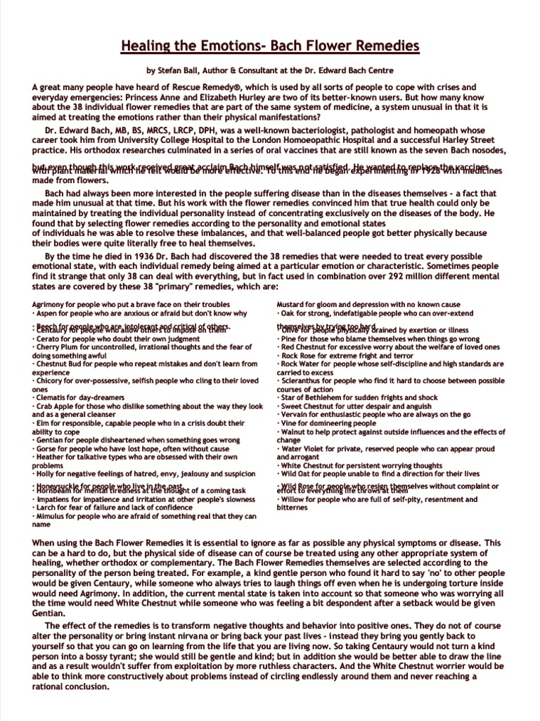 Bach Questionnaire PDF Bach Flower Remedies Homeopathy