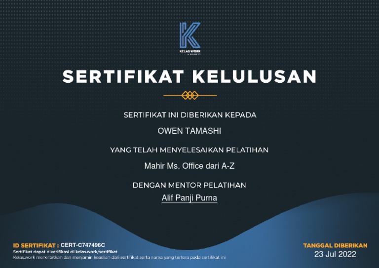 Sertifikat Kelas Microsoft Office Word Excel Ppt Pdf