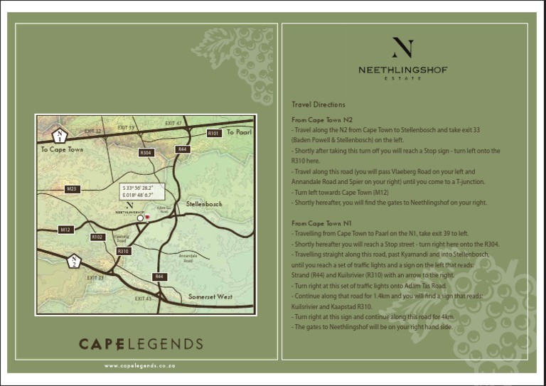 Directions to Neethlingshof Winery | PDF | Cooking, Food & Wine | Home ...