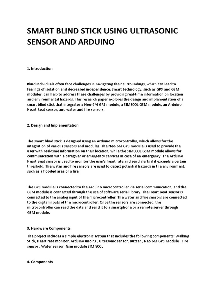 Smart Blind Stick Using Ultrasonic Sensor and Arduino | PDF | Arduino ...