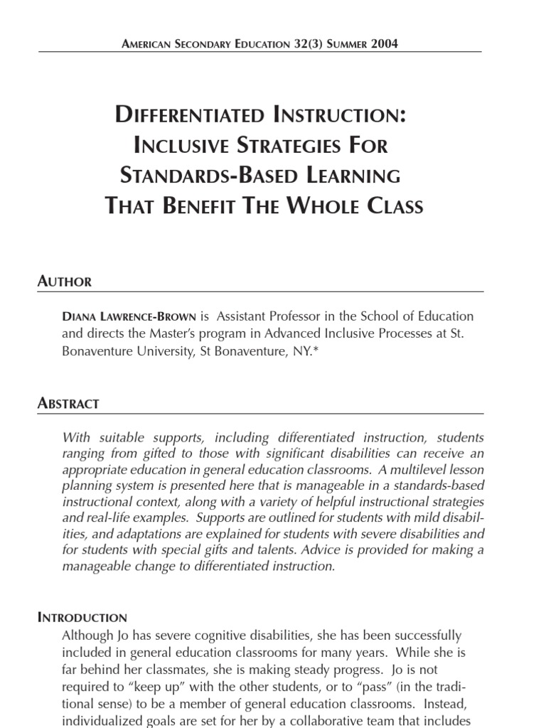 Differentiated Instruction Inclusive Strategies For StandardsBased